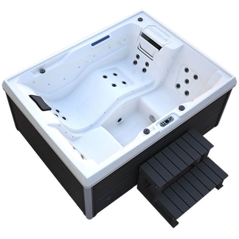 Outdoor Whirlpool mit Treppe und Thermoabdeckung stream 211 x 156 cm für 3 Personen Ausstattung: Mit Treppe und Thermoabdeckung Außen-Whirlpool