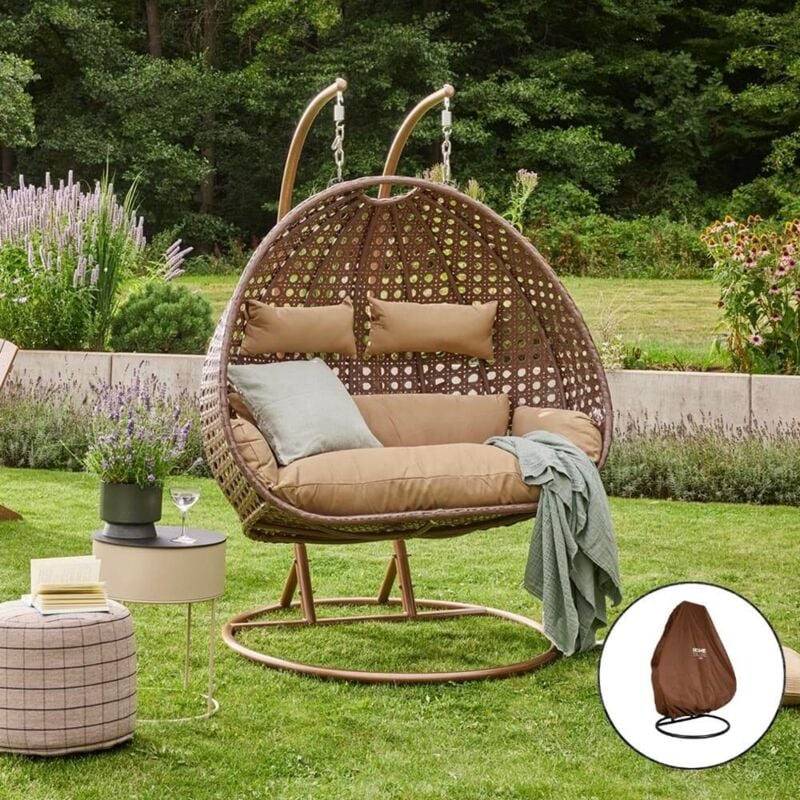 Polyrattan Hängesessel mit Regenabdeckung twin Farbe: Braun, Ausstattung: inkl. Regenabdeckung Poly Rattan Hängesessel Hängekorb - Home Deluxe