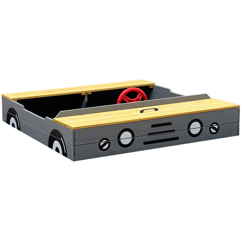 HOME DELUXE Sandkasten KIDDY – Hellgrau Wetterfest & Kindersicher für Garten & Terrasse Sandkasten, Sandkasten mit Deckel, Holzsandkasten, Sandkasten