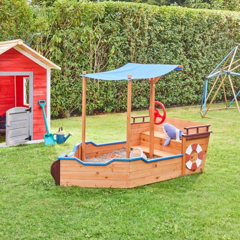 Home Deluxe - Sandkasten Schiffsoptik mit Bank matschekiste - 160 x 78 cm Holz Sandbox Sandkiste Sitzbank