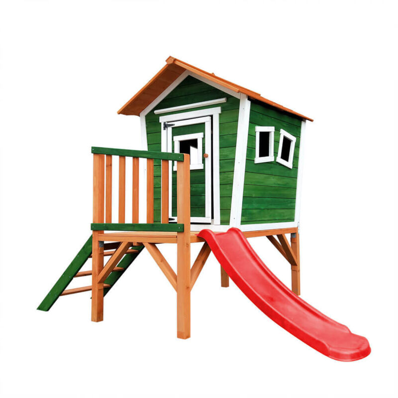 HOME DELUXE Spielhaus auf Stelzen PINO inkl. Rutsche - Grün I Holz-Kinderhaus für Garten & Outdoor-Spielspaß Holzspielhaus natur, Spielhaus aus Holz,