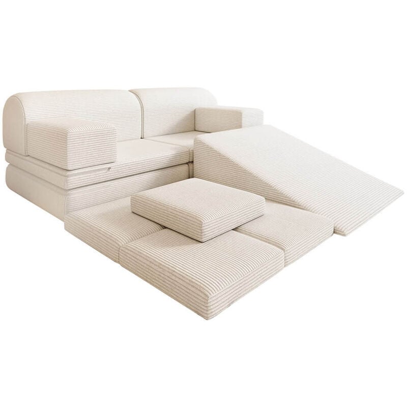 HOME DELUXE Spielsofa LIV inkl. Rutsche und Stapelsteine - Cord Beige Kinderspielsofa, Spielsofa mit Rutsche, Kinder Sofa mit Stapelsteinen
