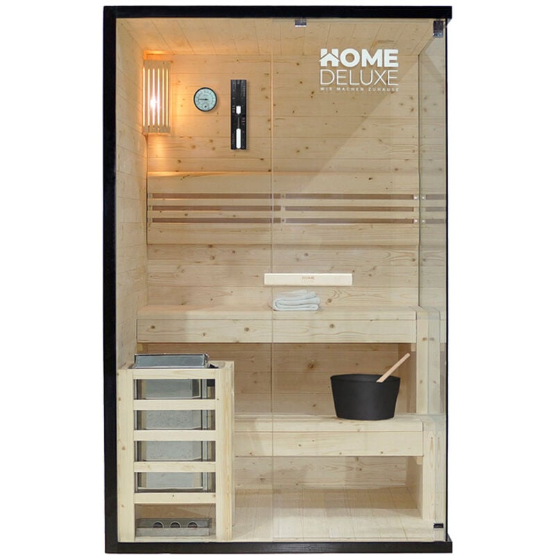 Traditionelle Sauna shadow m - 120 x 120 cm für 2 Personen Größe m Sauna Saunakabine Ecksauna Massivholz - Home Deluxe