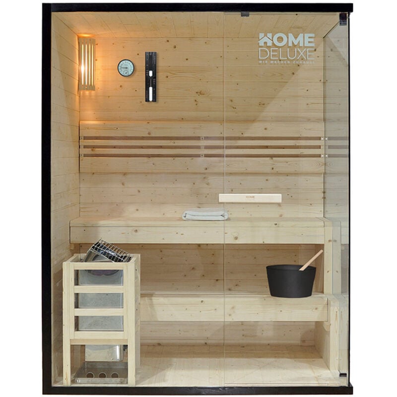 Traditionelle Sauna shadow l - 150 x 120 cm für 3 Personen Sauna Saunakabine Ecksauna Massivholz - Home Deluxe