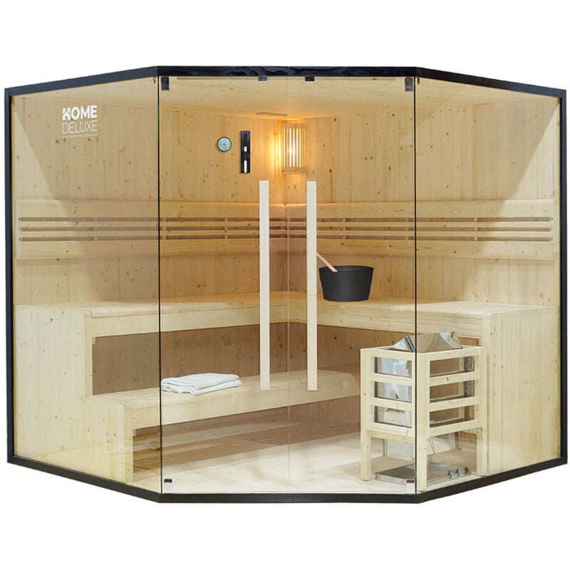 Home Deluxe - Traditionelle Sauna shadow xl big - 200 x 200 cm für 6 Personen Sauna Saunakabine Ecksauna Massivholz