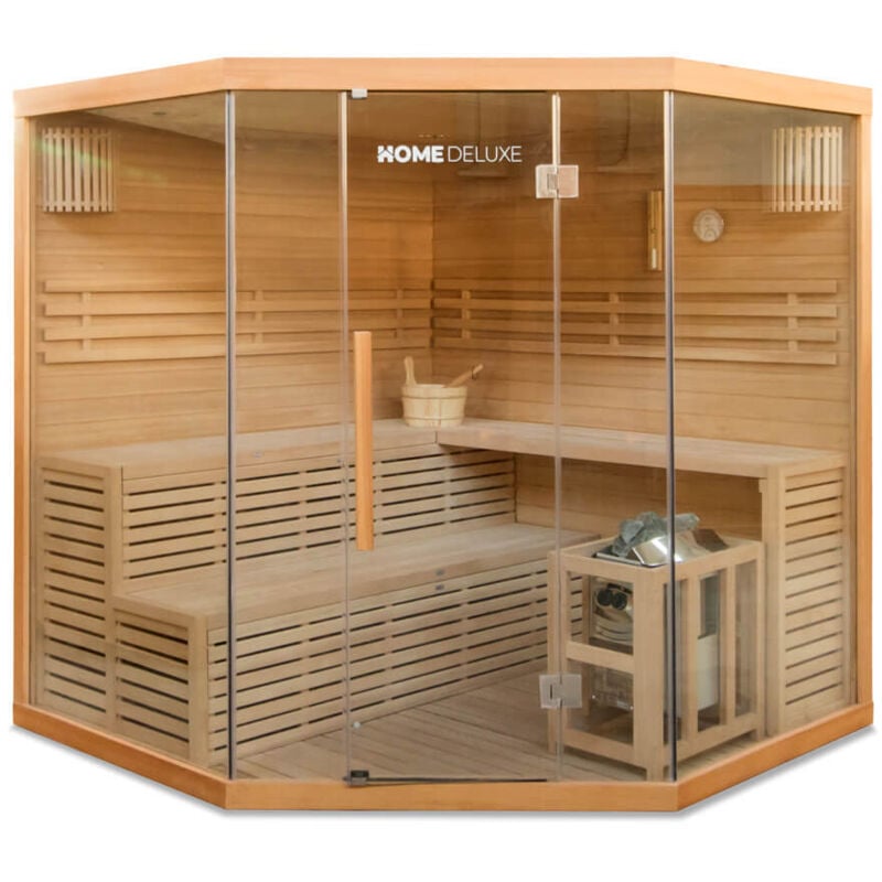 Home Deluxe - Traditionelle Sauna skyline big xl - 200 x 200 cm für 6 Personen Sauna Saunakabine Ecksauna Massivholz