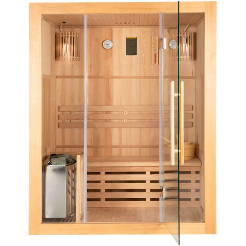 Traditionelle Sauna skyline l - 150 x 120 cm für 3 Personen Sauna Saunakabine Heimsauna Massivholz - Home Deluxe