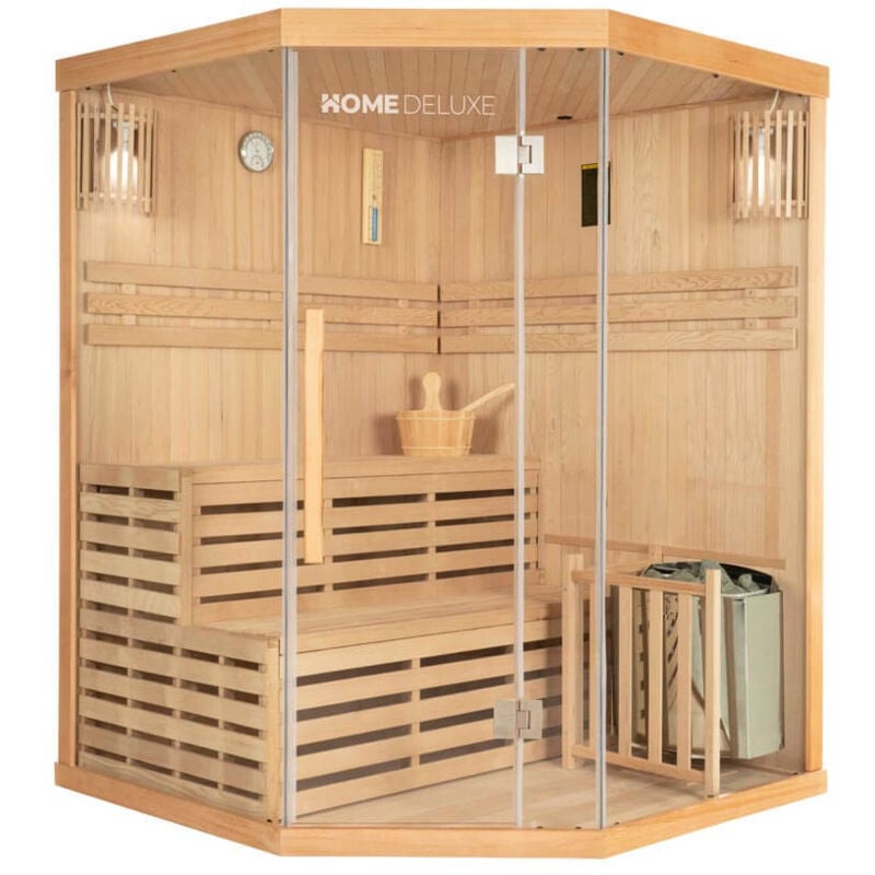 Traditionelle Sauna skyline xl - 150 x 150 cm für 3 Personen Sauna Saunakabine Ecksauna Massivholz - Home Deluxe