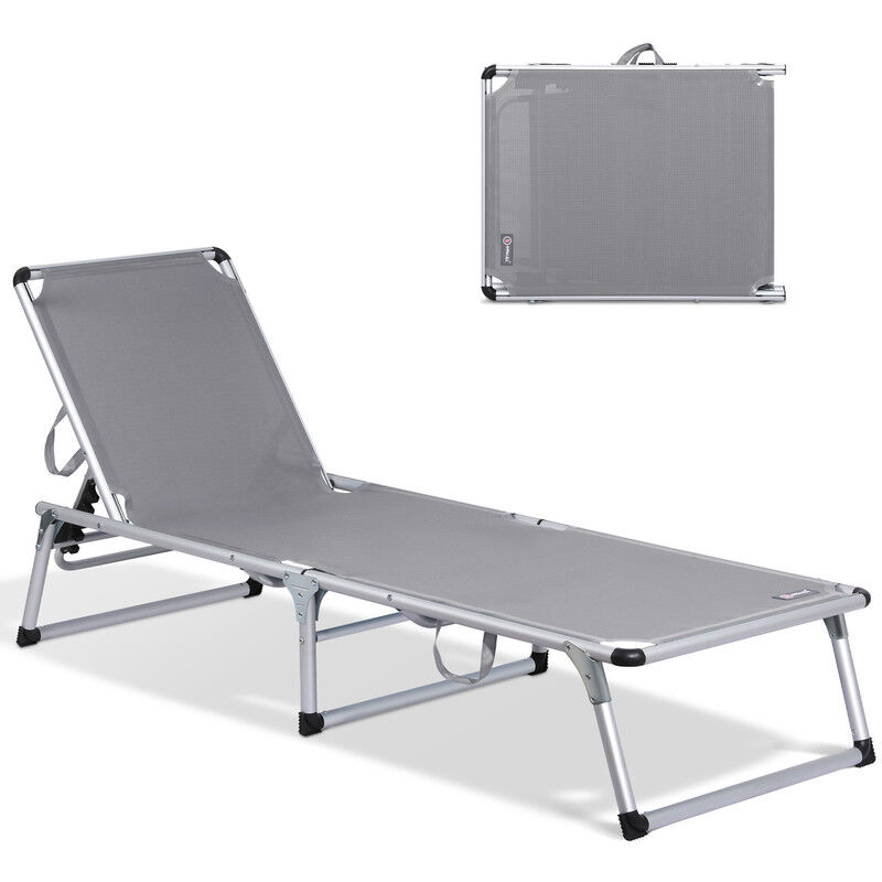 Gartenliege Leicht Sonnenliege Klappbar Alu Liegestuhl Strandliege 1-tlg, 5 fach Verstellbare Rückenlehne, bis 120KG--Grau - Homecall
