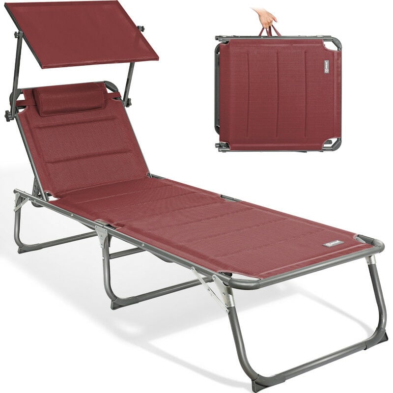 Gartenliege Sonnenliege AluLiege Liegestuhl Liege Klappbar, Textilene Mit Dickem Schwamm, Mit Verstellbare Rückenlehne, Sonnenblende, Kopfpolster,
