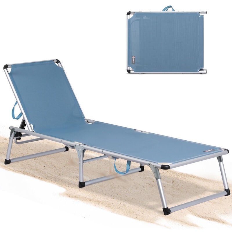 Gartenliege Leicht Sonnenliege Klappbar Alu Liegestuhl Strandliege 1-tlg, 5 fach Verstellbare Rückenlehne, bis 120KG--blau - Homecall
