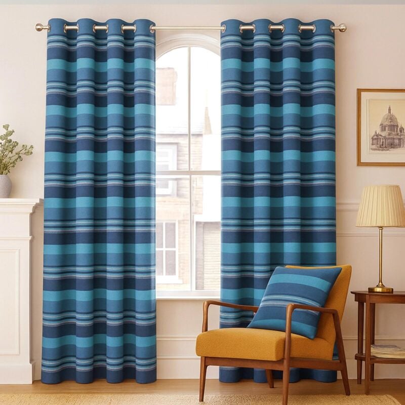 Homescapes - Gardinen mit Ösen Morocco blau im 2er Set, 182 x 167 cm