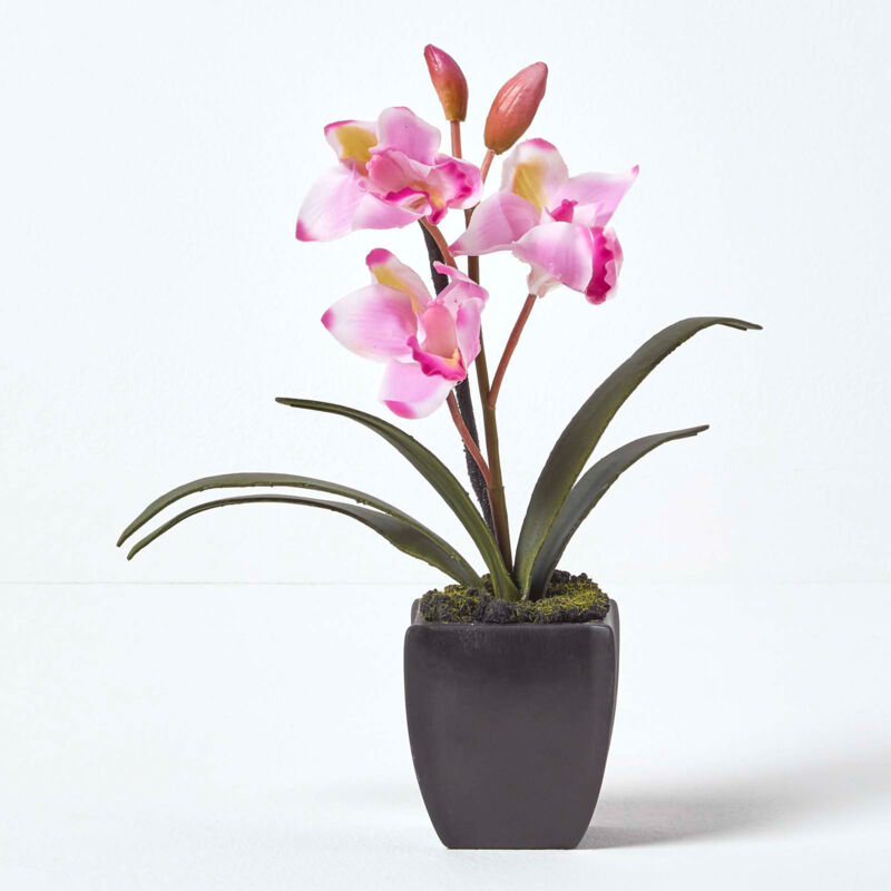 Homescapes - Kunstblumen Cymbidium Orchidee rosa in einem schwarzen Topf, 38 cm hoch