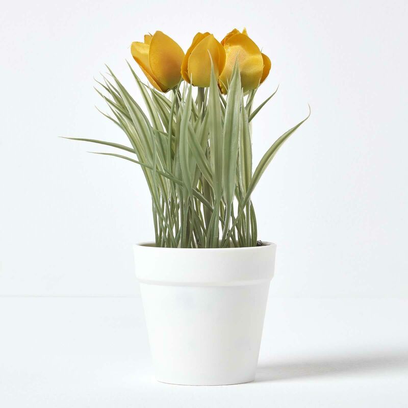 Kunstblumen Tulpen in weißem Topf 22 cm hoch, gelb - Homescapes