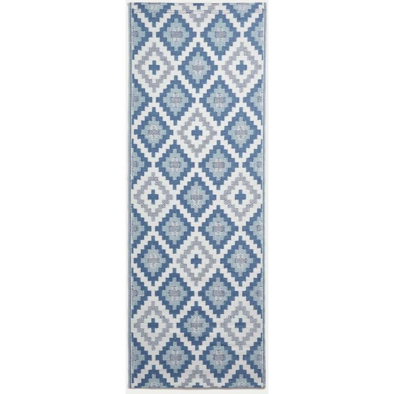 Homescapes - Outdoor-Teppichläufer Mia aus Polypropylen mit blauem Muster, 75 x 200 cm