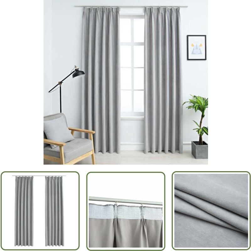 The Living Store Verdunkelungsvorhänge mit Haken 2 Stk. Grau 140x225 cm - Elegante Vorhänge - Graue Vorhänge - Wohnraumdekoration - Gardinen Für Das