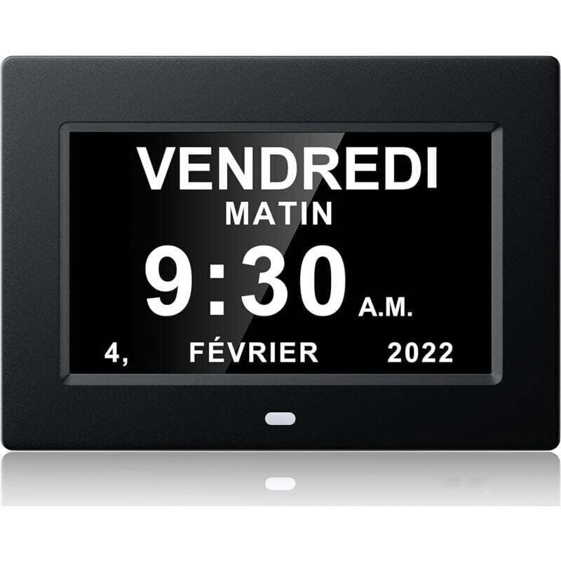 7-Zoll-Digitaluhr mit Kalender, Datum und Uhrzeit, Alzheimer-Uhr für Eltern, Medikamentenerinnerungsgerät – Schwarz – 20414324 mm
