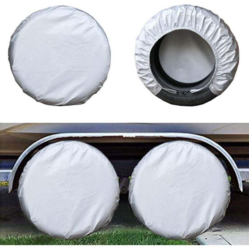 Housses de pneus pour roue de camping-car (lot de 4 argent), protections solaires UV imperméables Oxford pour camion, camping-car, bateau, remorque,