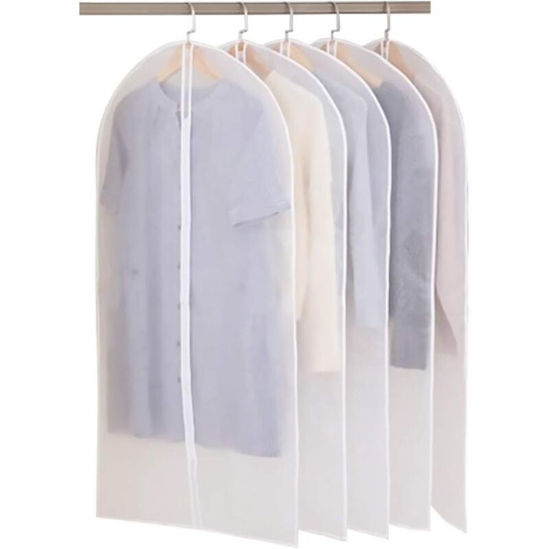 Kleidersäcke, 5 Stück, waschbar, staubdicht und wasserdicht, Tasche mit Reißverschluss für Hemden und Anzüge (60 x 120 cm)
