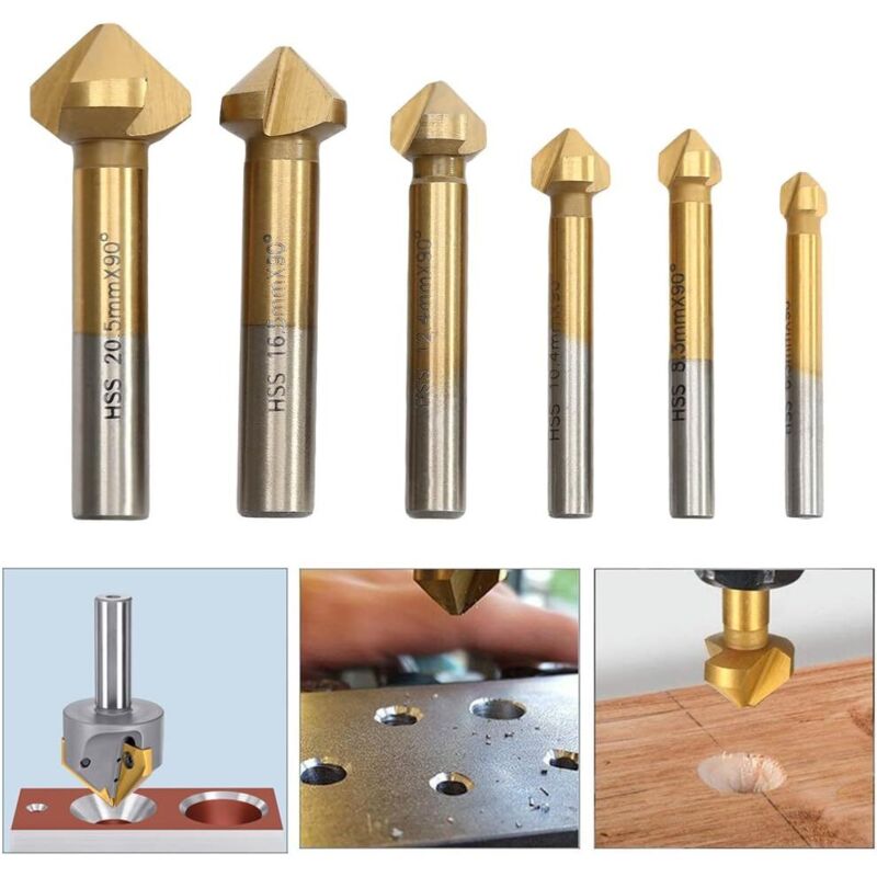 Linghhang - hss Senkbohrer 6 Stück 90° Titanbeschichteter Senkbohrer ø 6,3-20,5 mm Schraubwerkzeug Geeignet für Heimwerker Holz Metall pvc