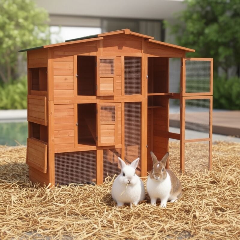 Mucola - Hühnerstall Hasenstall Kaninchenstall Freilauf Holz Käfig Stall Hasenkäfig Haus