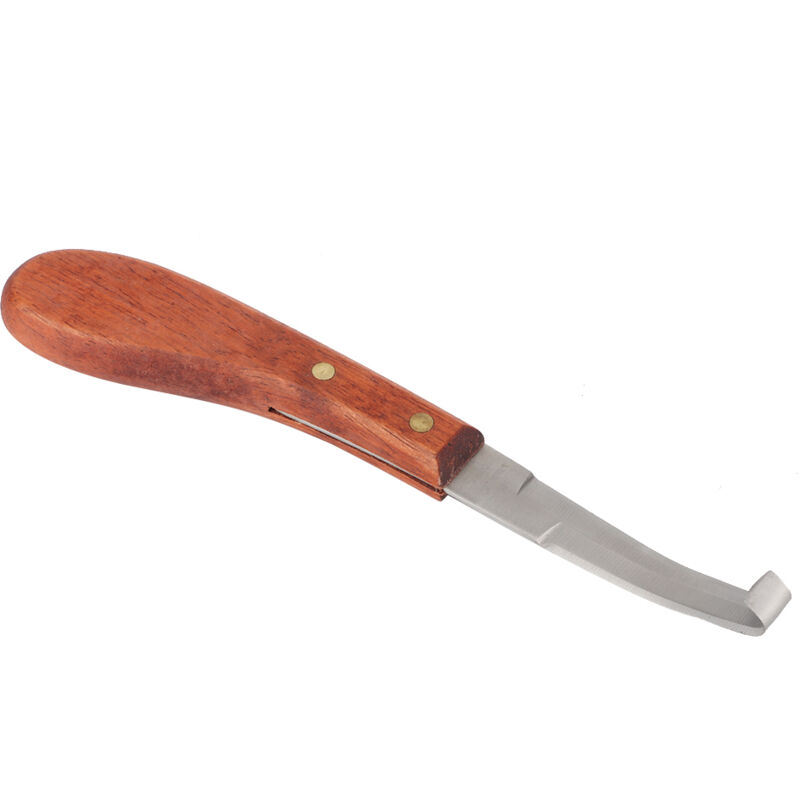 Hufpflegemesser, Modell 45 Stahl + Holz, Doppelschneidiges Werkzeug für Pferde, Ziegen und Schafe, 22,5 cm Länge, ergonomischer Holzgriff, 1 Stück