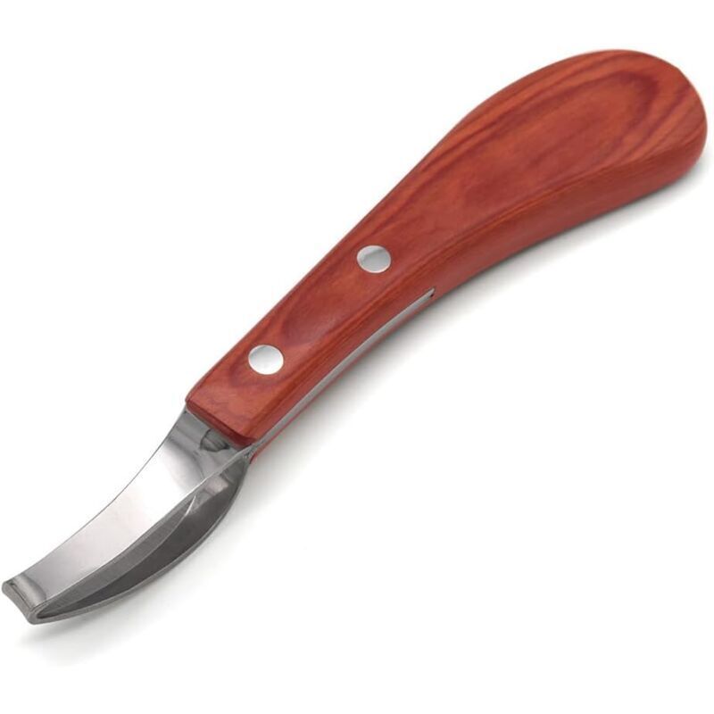 Hufschere. Klinge aus Edelstahl. Griff aus Gummi und Holz. Multifunktionale Hufschere für Pferde mit Schlaufe. Hufmesser. Schere für Hufverletzungen.