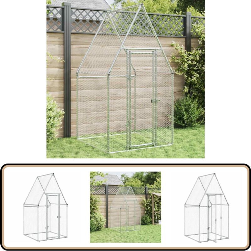 Hühnerkäfig Silbern 100x100x190 cm Verzinkter Stahl - Huhnhaus - Hühnergehege - Vogelvoliere - Gartenhütte - Tierheim