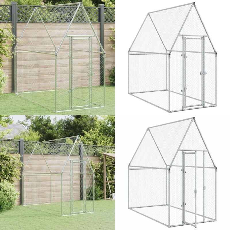 Hühnerkäfig Silbern 200x100x190 cm Verzinkter Stahl - Huhnhaus - Hühnergehege - Hühnerstall - Vogelvoliere - Gartenvoliere - Home & Living