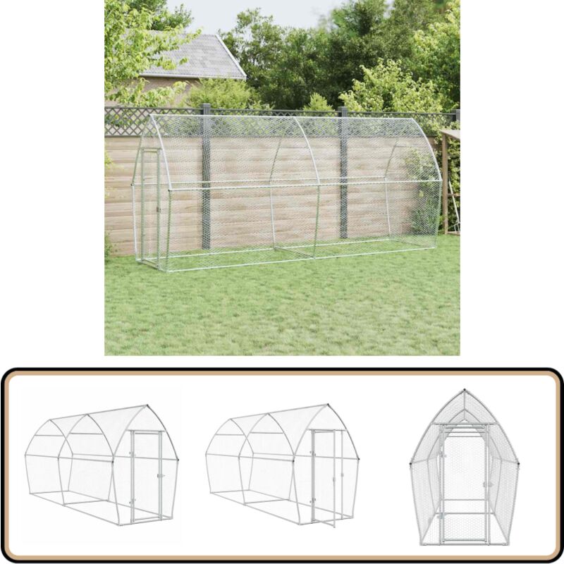 Hühnerkäfig Silbern 400x105x182 cm Verzinkter Stahl - Huhnerhaus - Hühnergehege - Hühnerstall - Vogelvoliere - Gartenvoliere