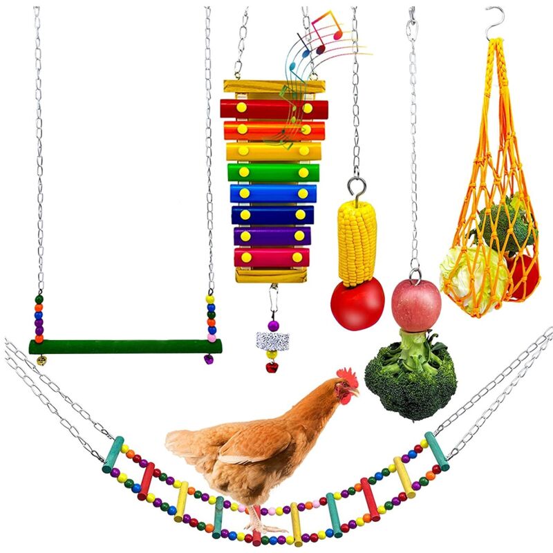 HüHnerspielzeug, 6 StüCke HüHnerspielzeug für HüHnerstall, HüHnerschaukel und Xylophonspielzeug, Papageienhuhn, Buntes Leiterspielzeug