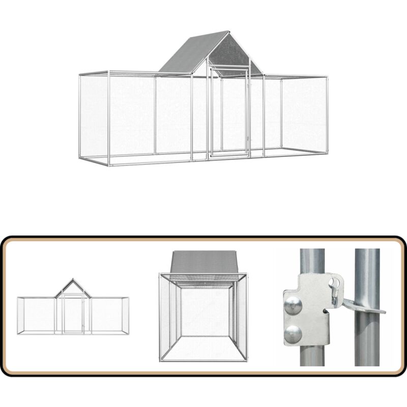 Hühnerstall 3x1x1,5 m Verzinkter Stahl - Huhnerstall - Hühnerhaus - Vogelvoliere - Gartenzubehör - Tierheim
