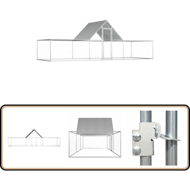 Hühnerstall 6x2x2 m Verzinkter Stahl - Huhnerstall - Hühnerstall Kaufen - Vogelvoliere - Stall Für Hühner - Gartenzubehör