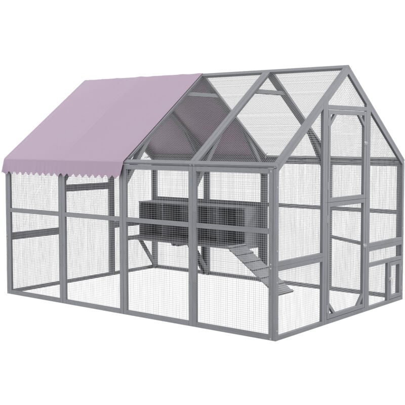PawHut Hühnerstall Freilaufgehege aus Holz, 280 x 185,5 x 188 cm Hühnerkäfig Hühnergehege mit Tür, Nistkasten, Dach, Rampe, Außengehege für 8-12
