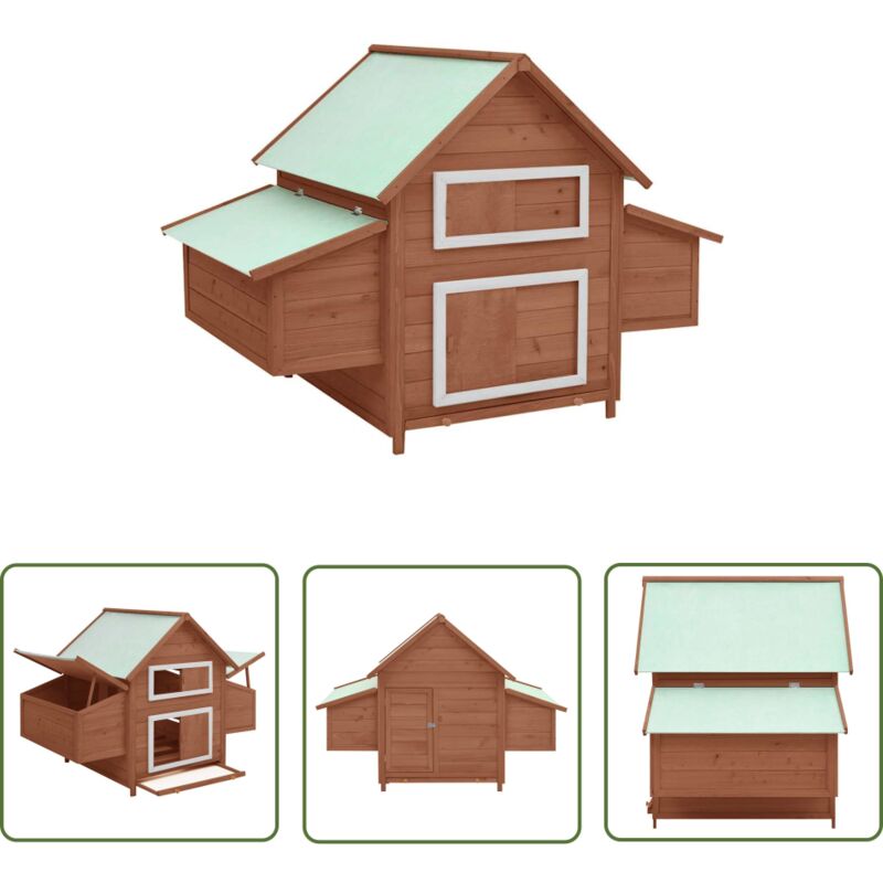 The Living Store Hühnerstall Mokka und Weiß 150x96x110 cm Massivholz Tanne - Huhnendraht - Hühnerstall - Geflügelvoliere - Gartenhühnerstall