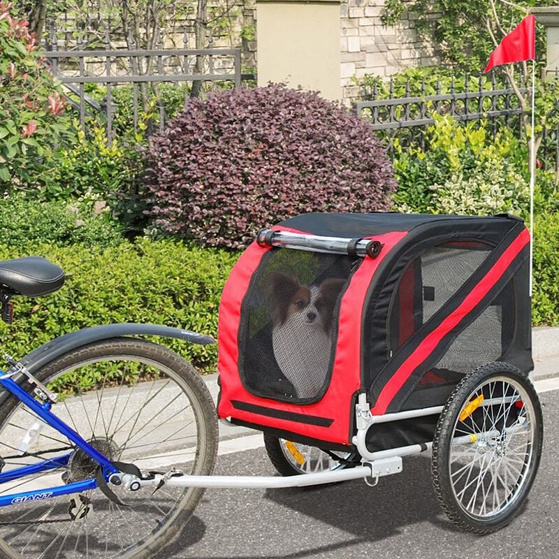 Hund Fahrradanhänger Hundeanhänger Anhänger Hundetransporter Fahrrad Anhänger inkl. Kupplung (Rot+Schwarz)