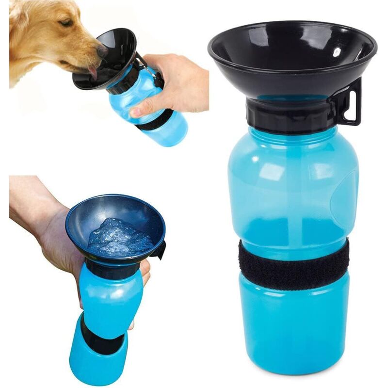 Hunde-Trinkflasche mit integriertem Napf – Reise- und Transport-Trinkflasche – Auto, drinnen und draußen – 0,5 l Hundeflasche – zufällige Farbe