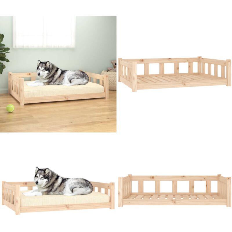 Hundebett 105,5x75,5x28 cm Massivholz Kiefer - Hunde Bett - Hundehaus - Holz Tierbett - Kiefernholz Bett - Hundebette Für Kleine Hunde - Home & Living