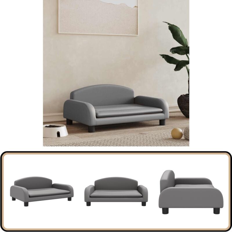 Hundebett Grau 70x45x30 cm Kunstleder - Hundebett - Haustierbett - Hundeliege - Sofabett - Kunstleder Bett