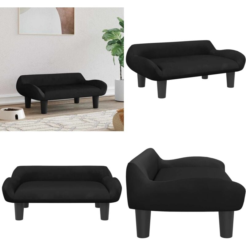 Hundebett Schwarz 70x40x24 cm Samt - Hunde Bett - Samtbett - Hundeplatz - Tierbetten - Kleines Hundebett - Home & Living