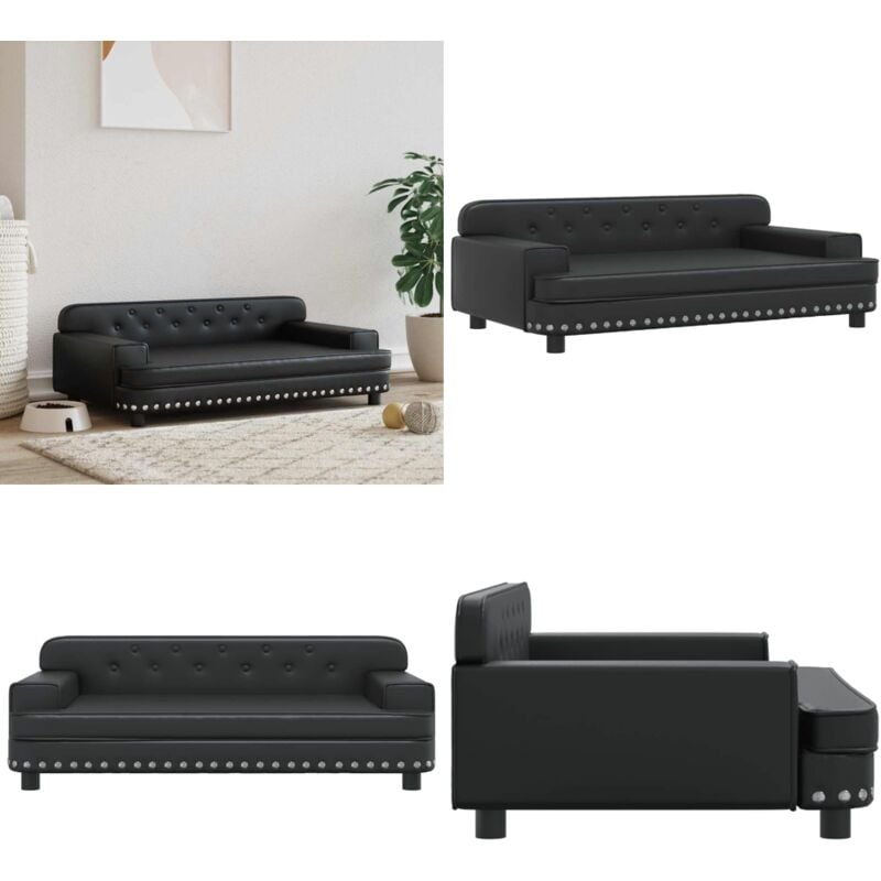 Hundebett Schwarz 90x53x30 cm Kunstleder - Hunde Bett - Hundebett - Haustierbett - Kleines Hundebett - Kunstleder Hundebett - Home & Living