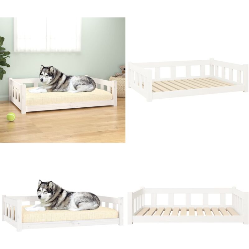 Hundebett Weiß 105,5x75,5x28 cm Massivholz Kiefer - Hunde Bett - Hundehaus - Holz Tierbett - Kiefernholz Hundebett - Hundematte - Home & Living
