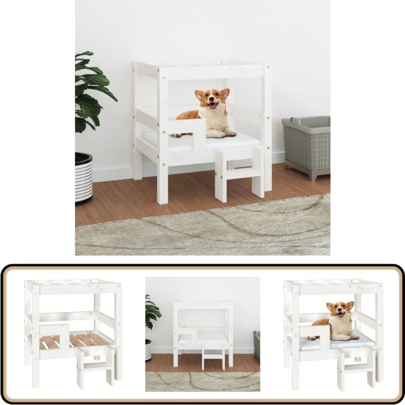 Hundebett Weiß 55,5x53,5x60 cm Massivholz Kiefer - Hunde Bett - Hundehaus - Holz Tierbett - Kiefernholz Bett - Hundebette