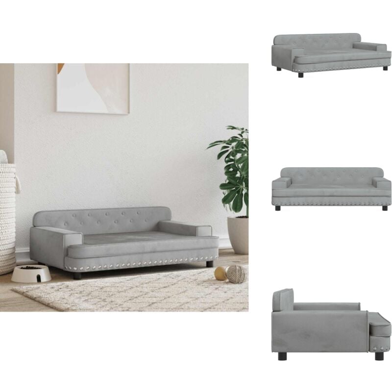 Hundebett Hellgrau 90x53x30 cm Samt - Hunde Bett - Hundebett - Samtbett - Tierbetten - Katzenbett