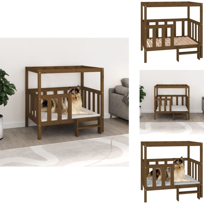 Hundebett Honigbraun 105,5x83,5x100 cm Massivholz Kiefer - Hundebett - Hundehaus - Holzbettt - Kiefernholz Bett - Tiermöbel