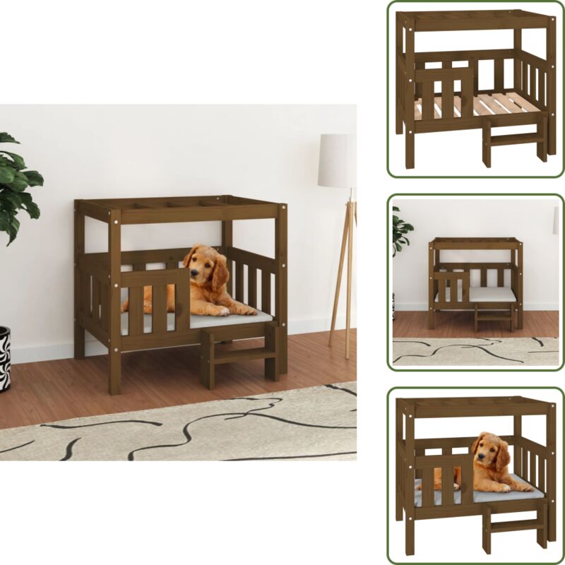 Hundebett Honigbraun 75,5x63,5x70 cm Massivholz Kiefer - Hunde Bett - Hundehaus - Hundematte - Holz Tierbett - Kiefernholz
