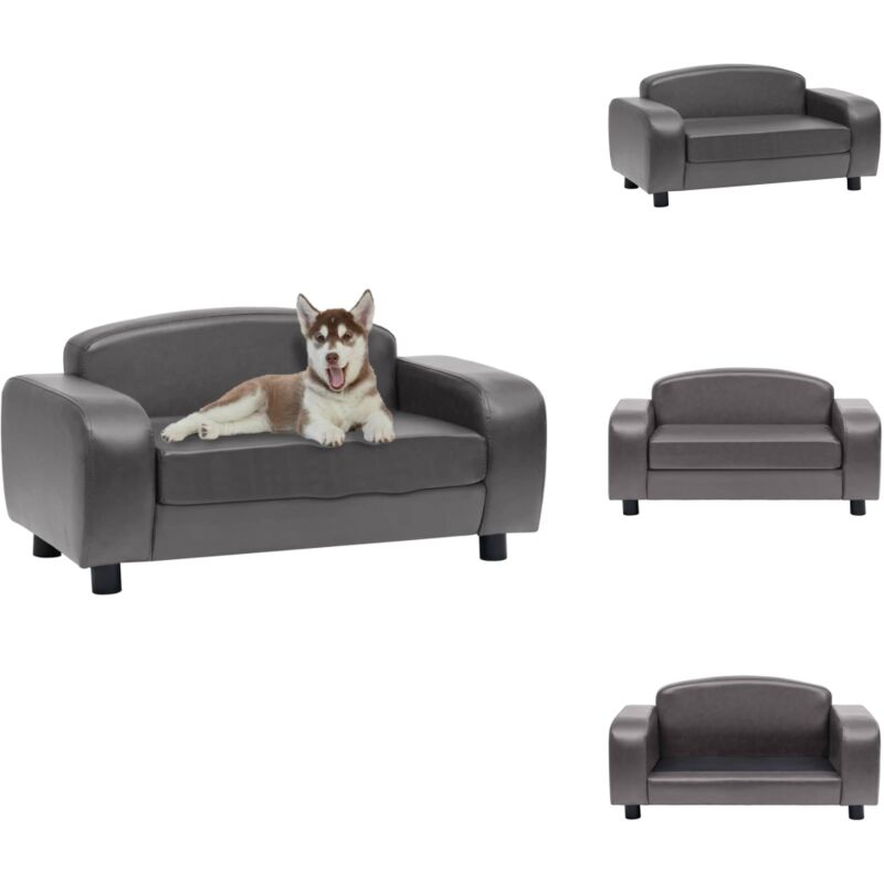Hundesofa Grau 80x50x40 cm Kunstleder - Hundebett - Katzenbett - Tiermöbel - Kuschelplatz - Kleines Hundebett