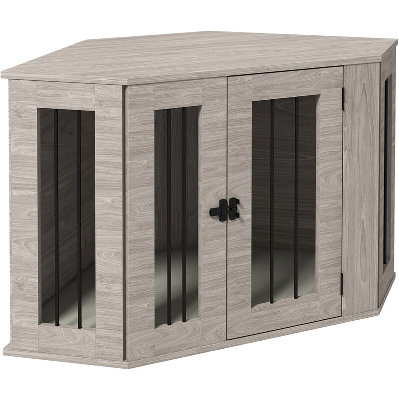 Hundekäfig, Eckige Hundehütte Hundebox mit Kissen, Hundehaus mit Türriegel, Haustierkäfig für mittelgroße Hunde, Walnuss, 104 x 55 x 63 cm - Pawhut