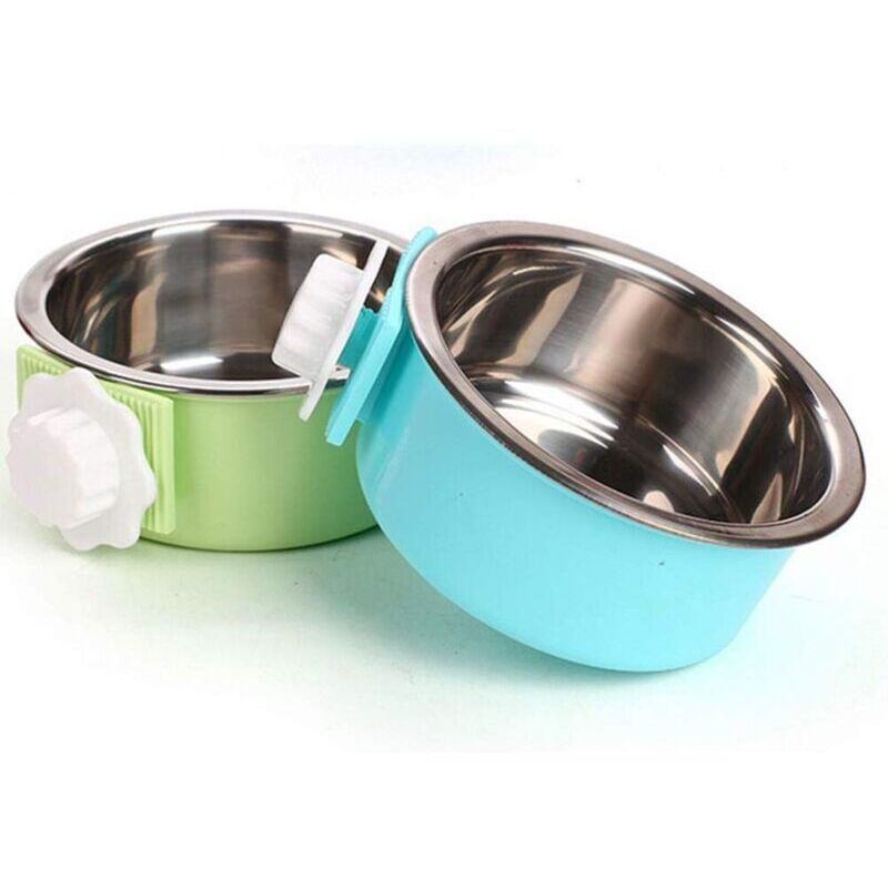 Hundebox mit herausnehmbarem Edelstahlnapf, hängendem Futterspender, kleinem Wassernapf, Futterspender für Hunde, Katzen, Kaninchen und Vögel (Grüne