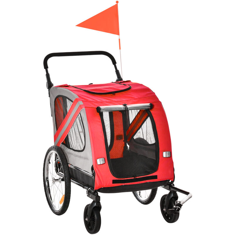 2-in-1 Hundeanhänger & Hundebuggy, Hundefahrradanhänger Fahrradanhänger, Hundewagen mit Reflektoren für Mittelgroße Hunde bis 20 kg, Oxford-Gewebe,